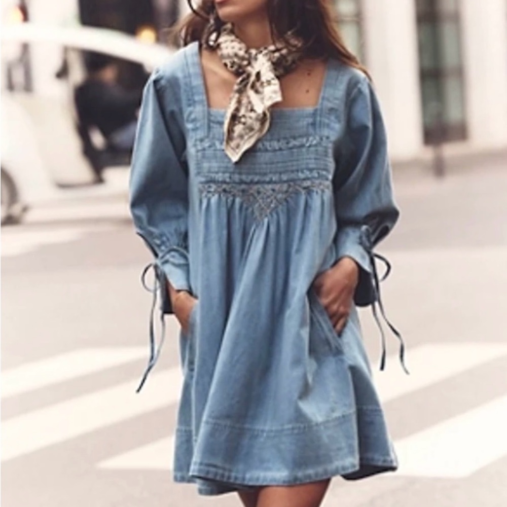 Free People Sky Blue Tie-Sleeve Mini Dress